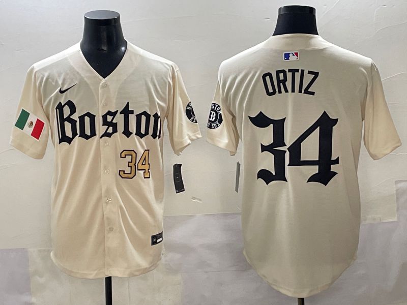 Men 2025 Boston Red Sox 34 Ortiz Cream Five generations Joint Name Nike MLB Jersey style 5